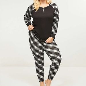 Cacique Black White Plaid Henley Jogger Set 22/24